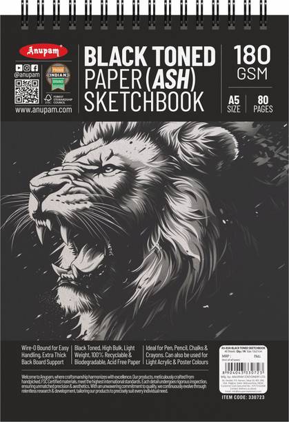 ANUPAM Ash Black Toned Sketch Book Wireo Binding Drawing Notebook A5 Size Sketch Pad