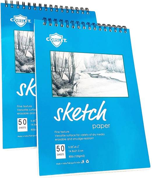 Corslet A5 Sketch Book 50 Sheets - 5.85 x 8.2 Inch | Top Spiral Sketchpad for Artists Sketch Pad