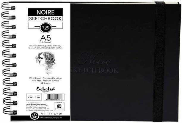 Scholar Artist Noire Sketch Book A5 Natural Shade Cartridge Paper (Wiro Bound+Elastic Closure) Sketch Pad