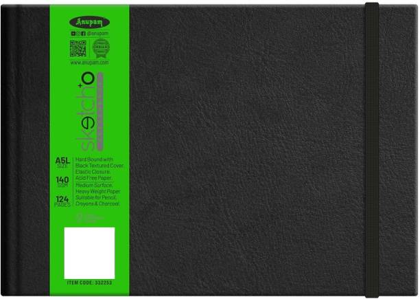 ANUPAM SketchO Sketchbook Hardbound Elastic Closure Landscape A5 Size, 140 GSM Sketch Pad