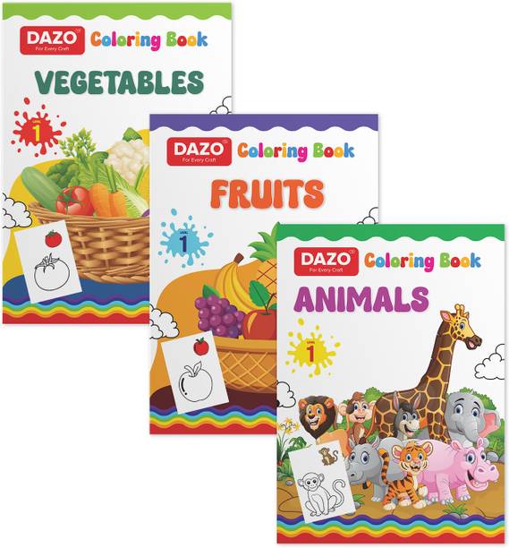 dazo A4 Coloring Book for Kids | Vegetables, Animals, Fruits | Educational & Creative Sketch Pad