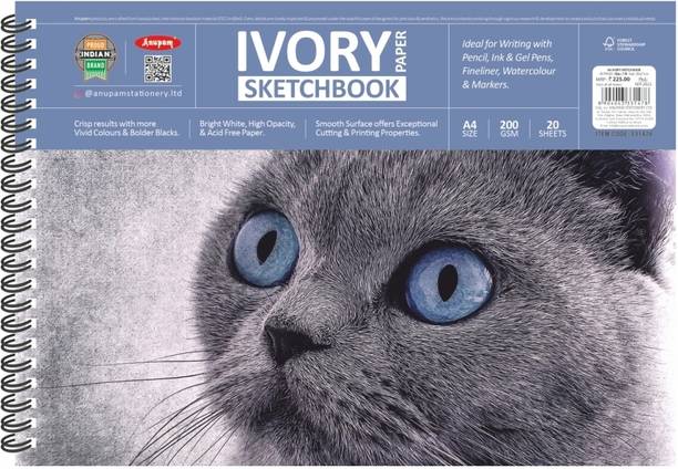 ANUPAM Ivory Sketch Book A4 Size Spiral-Bound Sketchpad Acid Free Paper 180 GSM Sketch Pad