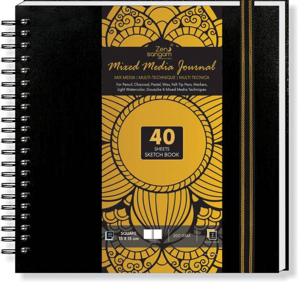 Zen Sangam Express your Mind Artists’ - Square Spiral Mixed Media Art Journal - 200 GSM - Ultra Smooth Surface - (80 Pages) - Size (15cmx15cm) - Wiro Hardbound Sketchbook - Black Sketch Pad