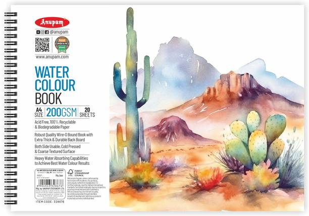ANUPAM Artists Watercolour Wire-O Book 200 GSM Cold Pressed A4 Usabale on Both Sides Sketch Pad