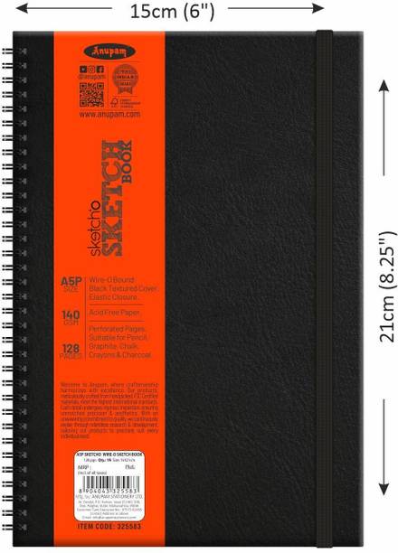 ANUPAM SketchO Wiro Sketchbook Hardbound Elastic Closure Acid Free 140 GSM A5 Portrait Sketch Pad