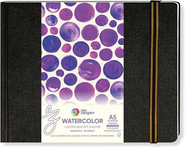 Zen Sangam Express your Mind Artists' Watercolor Art Journal - A5 (Landscape) - 50 Pages - 245GSM 20% Cotton Cold Pressed Watercolour Paper Sketch Pad