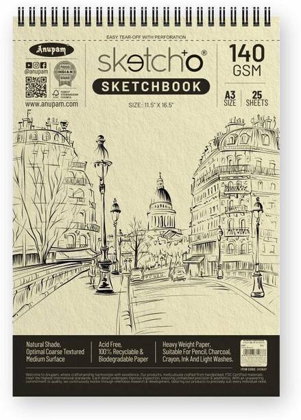 ANUPAM Sketch-O Sketchbook A3 , 140GSM Durable Acid Free Drawing Paper Top Spiral-Bound Sketch Pad