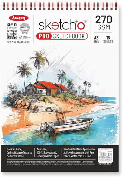 ANUPAM SketchO Pro Sketch Book A3 Acid Free Top Wiro 270GSM Sketchpad for Artists Sketch Pad