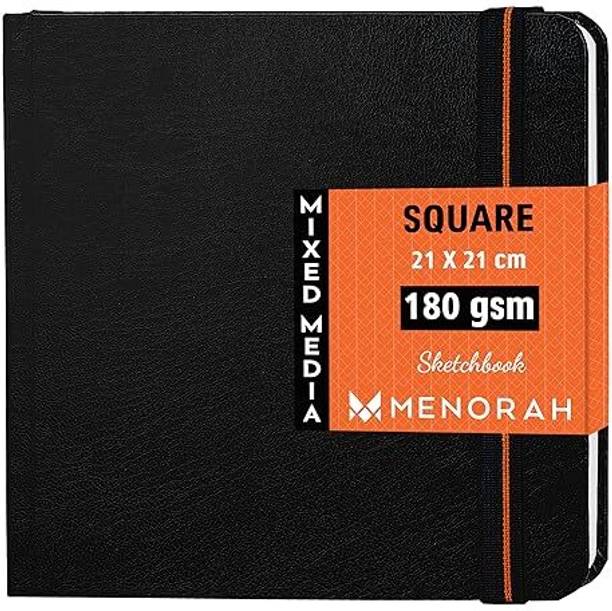 MENORAH Square SketchBook For Artist - 180 Gsm-Hard Bound- 100 Pages/50 Sheets- Black Sketch Pad