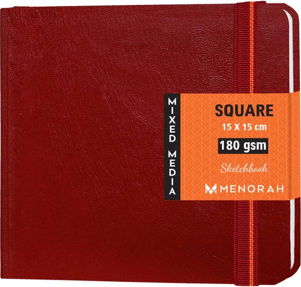 MENORAH Square SketchBook For Artist - 180 Gsm-Hard Bound- 100 Pages/50 Sheets- Red Sketch Pad