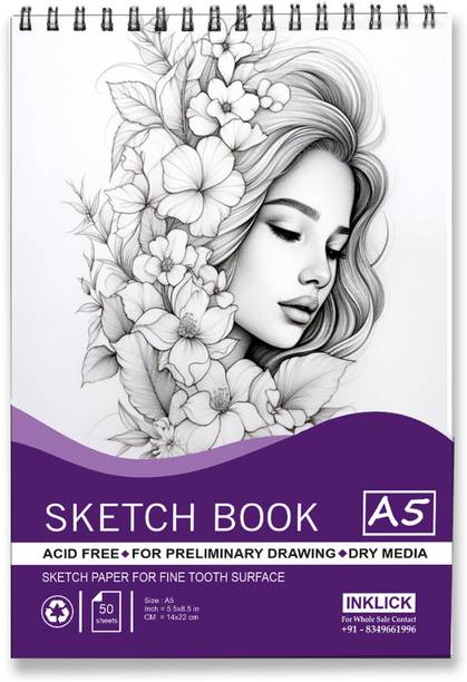 INKLICK 50 Sheet A5 Sketchbook | Top Spiral-Bound Sketchpad for Artists (Style 2) Sketch Pad