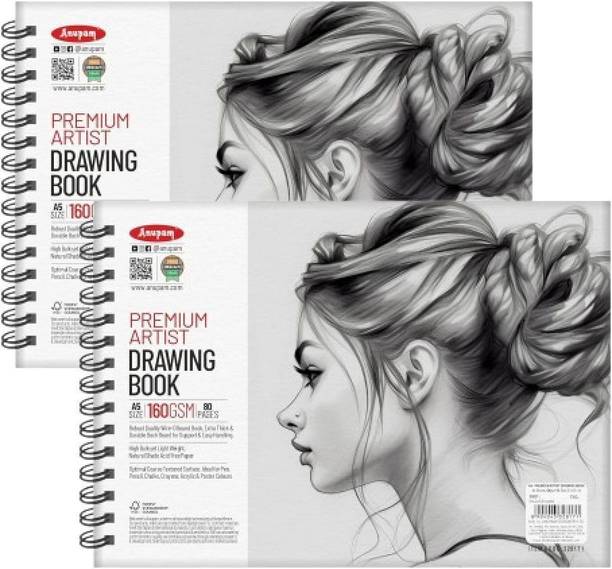 ANUPAM Premium Artist Drawing Book Wiro Bound Natural Shade Acid Free Paper A5 160GSM Sketch Pad