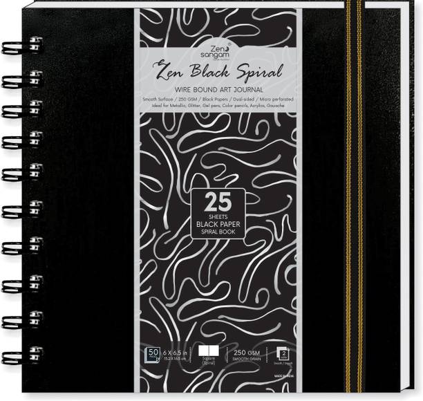 Zen Sangam Express your Mind Zen Black Paper Sketchbook Journal, 15cm x 15cm (Square) - 250GSM - 40 Sheets (80 Pages) - Wiro Spiral Black paper sketch book Sketch Pad