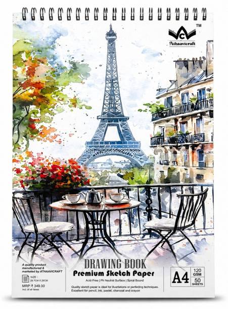athaavicraft A4 Premium Sketch Book Drawing Book – 120 GSM Acid-Free Spiral Bound Sketch Pad Sketch Pad