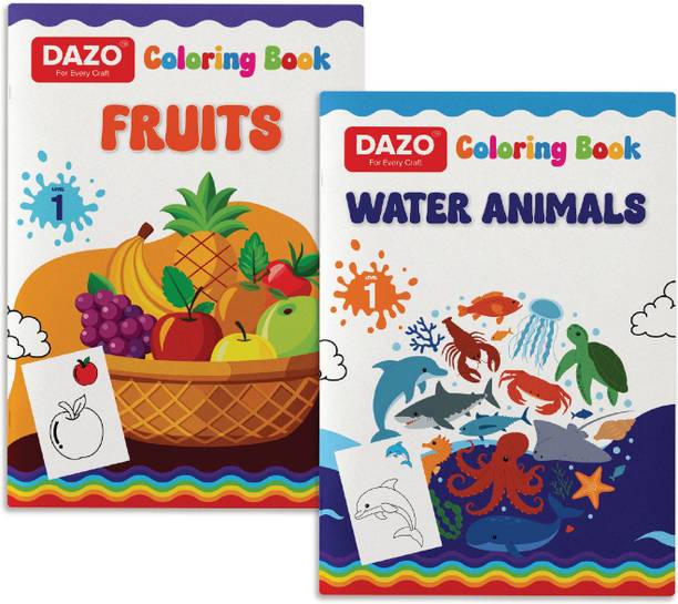 dazo Coloring Book | Fruits & Water Animals | A4 Size | Boosts Creativity & Focus Sketch Pad