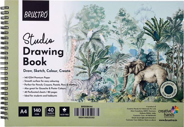 BRuSTRO Studio Drawing Book, Blank 80 Pages, Wiro Bound, A4 (8.3x11.7 inches), 140 GSM Sketch Pad