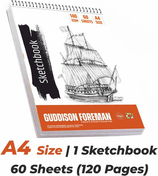 Guddison Foreman A4 Drawing Book / Sketchbook | 60 Sheets (120 Pages) | Hardcover at Back Sketch Pad