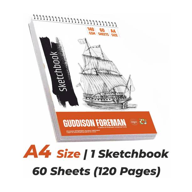 Guddison Foreman A4 Drawing Book / Sketchbook | 60 Sheets (120 Pages) | Hardcover at Back Sketch Pad