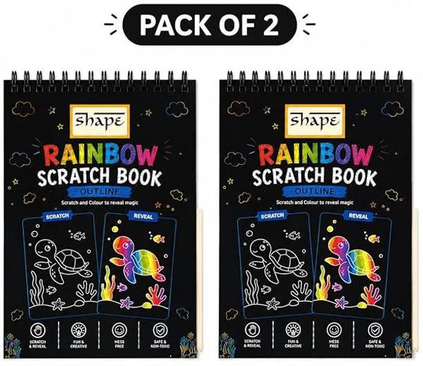 Shape Magic Scratch Book for Kids A5, Rainbow Reveal Designs, Bday & Return gift Sketch Pad