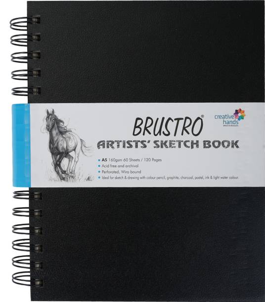BRuSTRO Bound Artists Sketch Book, A5 Size, 120 Pages, 160 GSM Sketch Pad