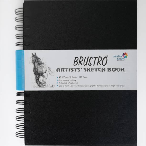 BRuSTRO Bound Artists Sketch Book, A5 Size, 120 Pages, 160 GSM Sketch Pad