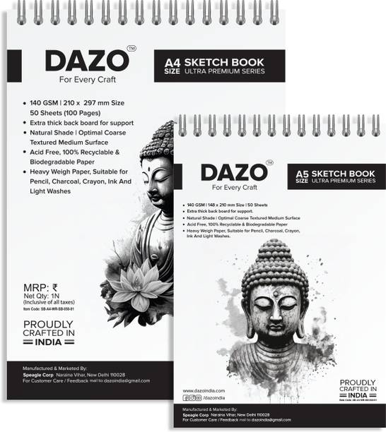 dazo Sketch Book A4 and A5 Combo, 100sheets , 140GSM (Premium Quality) Sketch Pad