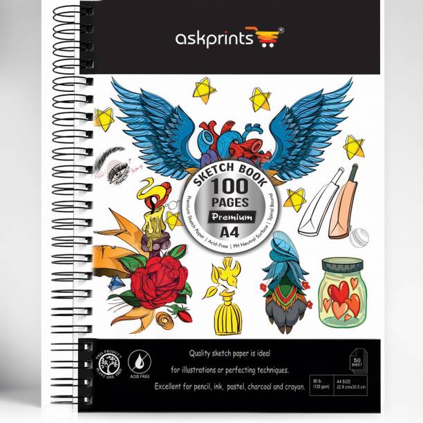 Askprints A4 Premium Sketch Book, Spiral Bound 100 Pages,Acid-Free Paper,for Kids & Adults Sketch Pad