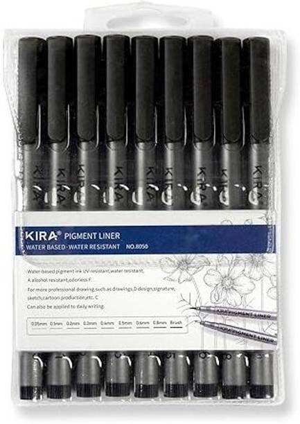 KIRA Kira Micro Pen Fineliner Pens Black Pigment 9pc Nib Sketch Pens