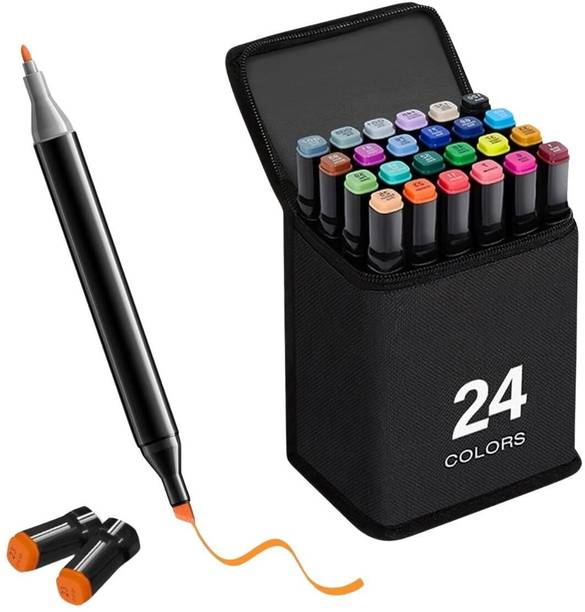 ZENVO Dual Tip Art Markers-24 E782 24 PCS Bullet and Calligraphy Alcohol Ink Marker Nib Sketch Pens