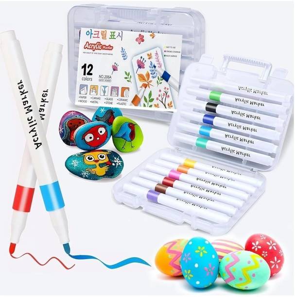 ELITEWAVE 12 Permanent Sketch, Pen Colors Dual Tip Drawing Painting Pens With Carry Case Drawing Pen,,Art Supplies For Artist,,Colour Markers,, Nib Nib Sketch Pens