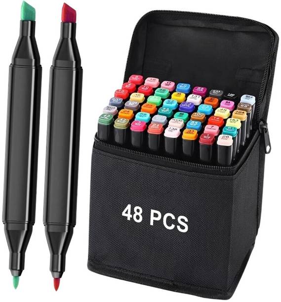 ZENVO Dual Tip Art Markers-48 E782 48 PCS Bullet and Calligraphy Alcohol Ink Marker Nib Sketch Pens