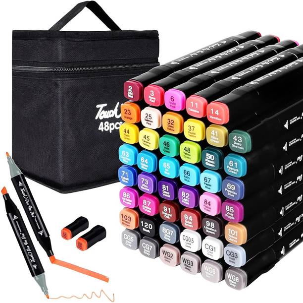 JANVI Dual Tip Art Markers 48 Colours with Carrying Case for Painting Sketching Calligraphy Drawing Nib Sketch Pens