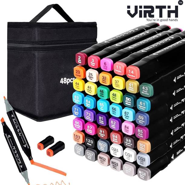 Virth Dual Tip Art Markers-48 Colour With Carrying Case For Painting Dual tip Nib Sketch Pens