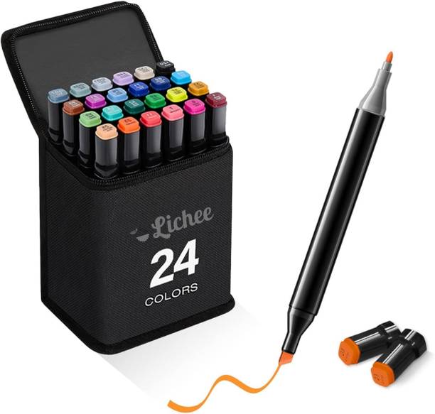 LICHEE 24 SKETCH PEN 6MM Board Chisel Tip Nib and 1MM Fine Chisel Tip Nib Nib Sketch Pens