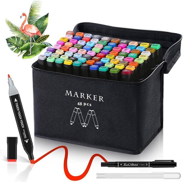 CITYCART Dual Tip 48 Color Art Markers With Carrying Case For Kids Adult Painting Drawing Art supplies for artist,drawing pen,brush pens 48 shades,sketch pen set for kids Nib Sketch Pens with Washable Ink