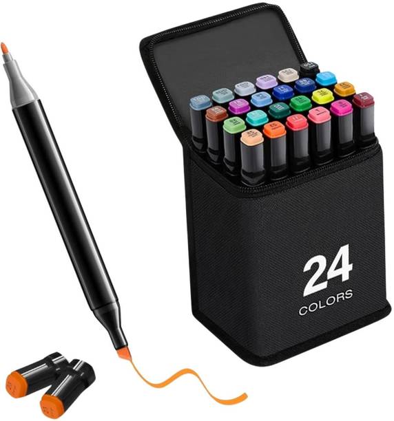 ZENVO Dual Tip Art Markers-24 E716 24 PCS Bullet and Calligraphy Alcohol Ink Marker Nib Sketch Pens