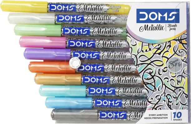 DOMS Metallic Brush Pen (10 Shades) Super soft brush tip Nib Sketch Pens