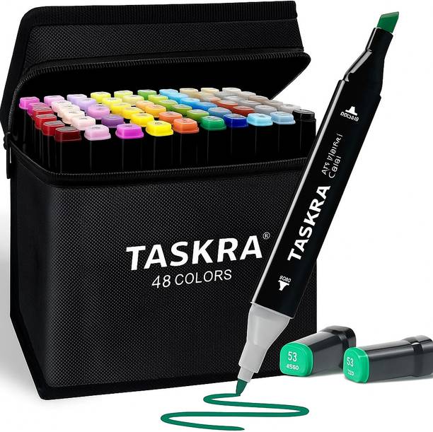 TASKRA Dual Tip Colorful Art Markers Sketch Pens 48 Colors With Carrying Case Painting Drawing -Twin Head Permanent Colouring Marker Pens For Kids Adult, Multicolor Nib Sketch Pens