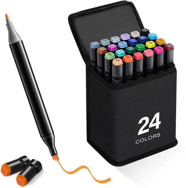 ZIVINI MARKER SET Touch Art Markers Set, 24 Colours, Dual-Tip Brush and Chisel Design Nib Sketch Pens