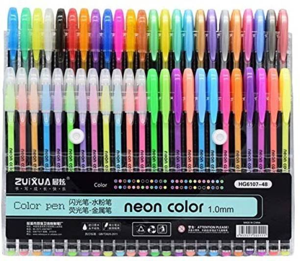 AMB 48 pc Gel Pen Set for Coloring Books, Drawing, Markers with 1.0mm Tip Stainless Steel Nib Sketch Pen