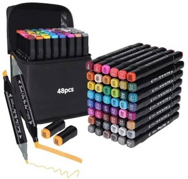 Tribeazi Dual Tip 48 Color Art Markers With Carrying Case For Kids Adult Painting Drawing Twin Head Chisel & Ultra Fine Permanent Colouring Marker Pens Nib Sketch Pens
