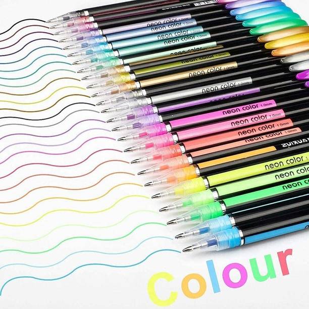 HAPANI HOME 48 Pcs Neon Color Gel Pen Set For Coloring Kids Sketching Painting Drawing Gel Pen