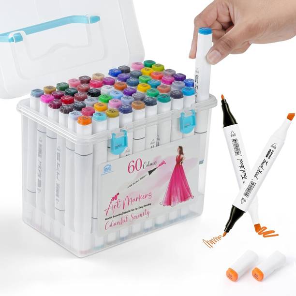 SHARNGA 60 PCS Alcohol Color Markers Pens For Drawing Sketching || Highlighter Pen Dual Tips Markers Nib Sketch Pens