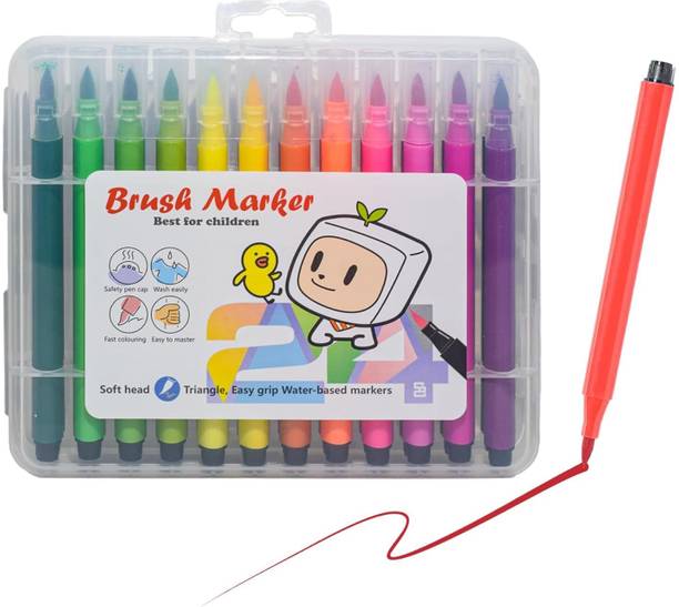 jbrstore Washable Brush Marker Pen Soft Head Triangle Barrel Easy Grip smooth and precise lines for drawing, outlining Nib Sketch Pens