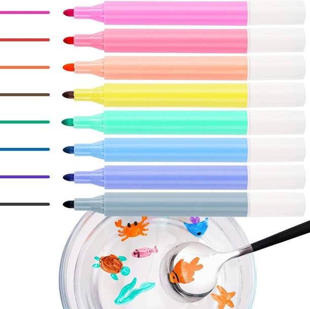 Qatalitic Set of 8 Multicolour Magical Doodle Water Floating Pen, Quick-Drying Ink, Erasable Doodle Markers Watercolour pen, Multi-function Nib Sketch Pen