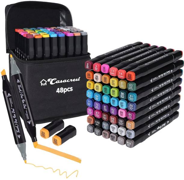 JANVI Dual Tip Art Markers 48 Colours with Carrying Case for Painting Sketching Calligraphy Drawing Nib Sketch Pens