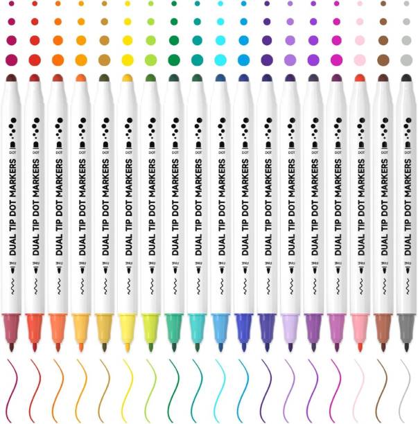 koccido 18 Dual Side Permanent Sketch Pen Colors Drawing Painting Pens With Carry Case Drawing Pen,Art Supplies For Artist,Colour Markers, Nib Nib Sketch Pens