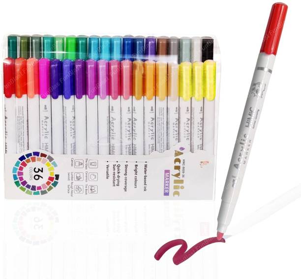 FunBlast Acrylic Color Markers,Water Based Ink Markers Point Pen For Painting,Canvas Super Fine Nib Sketch Pens  with Washable Ink Set of 36, Multicol