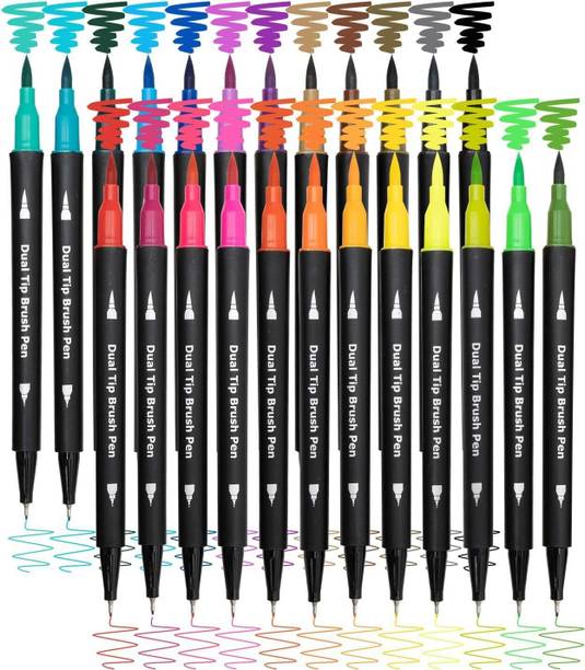 Super Toy Dual Tip Brush Marker Pens Set,Art and Craft Markers Paper Crafting Tool