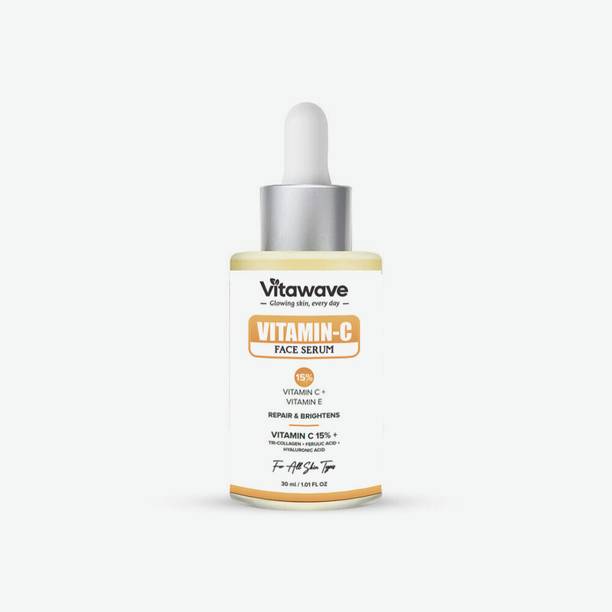 vitawave 15% Vitamin C Serum with Hyaluronic Acid & Tri-Collagen Vita C+E | Water-Based Serum for Skin Brightening | Suitable for All Skin | For Men and Women a